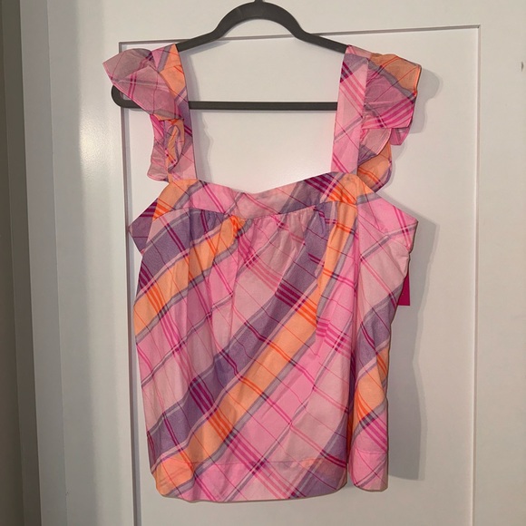Lilly Pulitzer Reyna Top in Pink Isle Madras Plaid - Picture 2 of 4